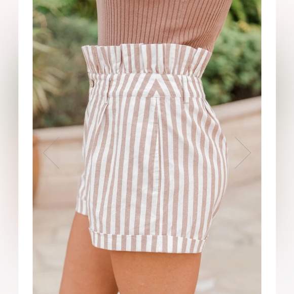 •BLU PEPPER•FORGET THE TIME TAN STRIPED PAPERBAG WAIST SHORTS SIZE MEDIUM EUC - Picture 3 of 8